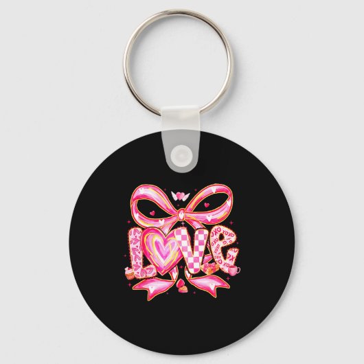 Valentines Day Love Funny Coquette Bow Checkered X Sleutelhanger (Voorkant)