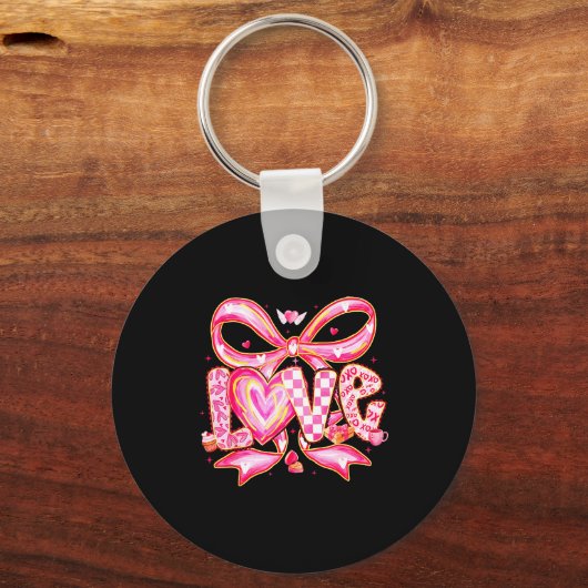 Valentines Day Love Funny Coquette Bow Checkered X Sleutelhanger (Voorkant)
