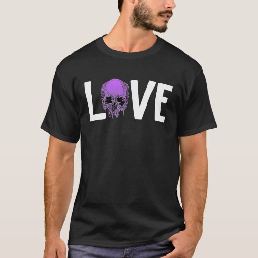 Valentine's Day LOVE GOTH Purple Skull T-shirt (Voorkant)