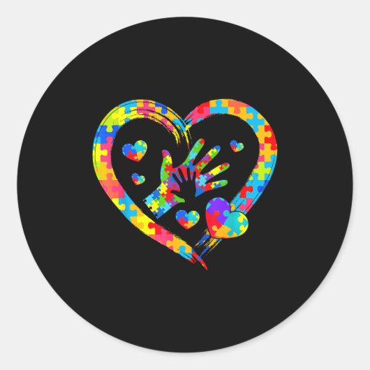 Valentines Day Love Heart Autism Awareness Puzzle  Ronde Sticker (Voorkant)