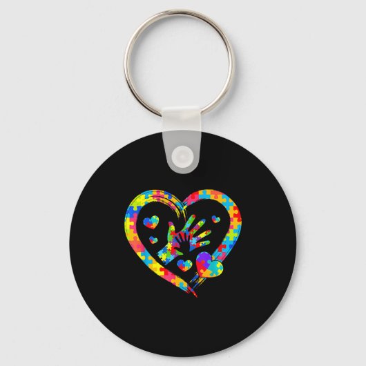 Valentines Day Love Heart Autism Awareness Puzzle  Sleutelhanger (Voorkant)