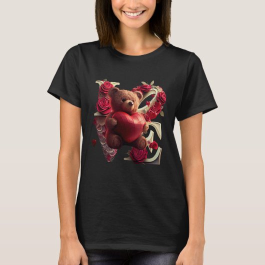 Valentine's Day Love Heart Bear Teddy Girlfriend T-shirt (Voorkant)