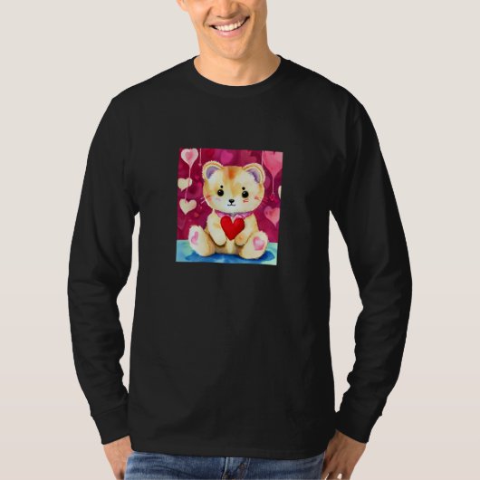 Valentine's Day Love Heart Cat Teddy Girlfriend Fi T-shirt (Voorkant)