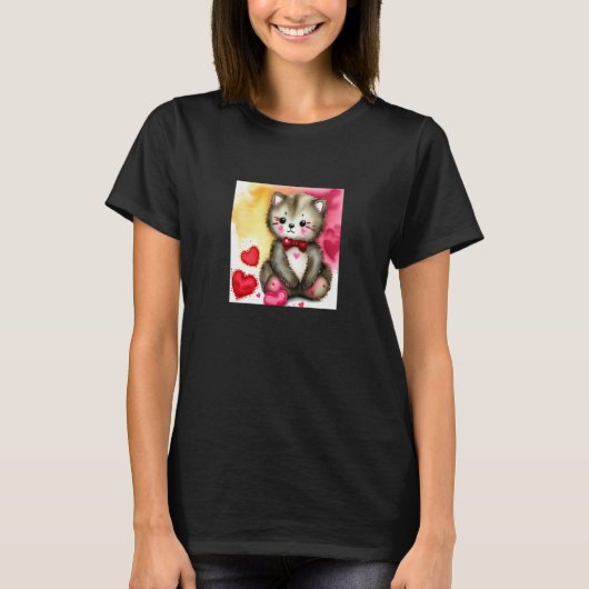 Valentine's Day Love Heart Cat Teddy Girlfriend Fi T-shirt (Voorkant)