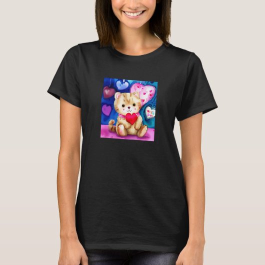 Valentine's Day Love Heart Cat Teddy Girlfriend Fi T-shirt (Voorkant)