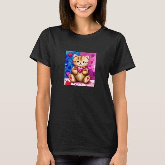 Valentine's Day Love Heart Cat Teddy Girlfriend Fi T-shirt (Voorkant)