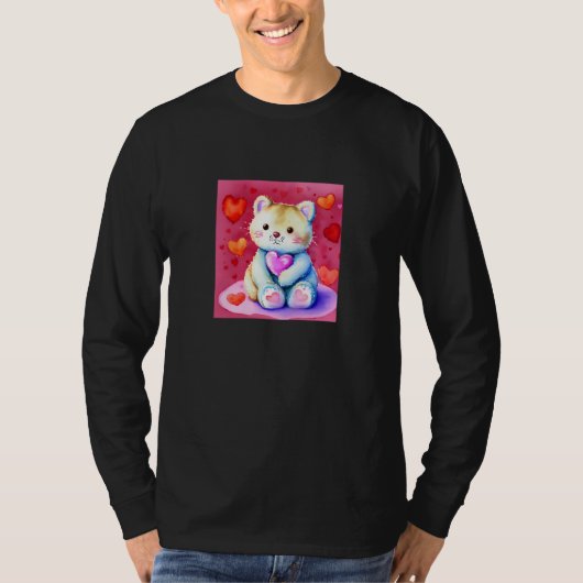 Valentine's Day Love Heart Cat Teddy Girlfriend Fi T-shirt (Voorkant)