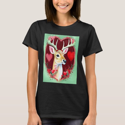Valentine's Day Love Heart Cute Deer Girlfriend Fi T-shirt (Voorkant)