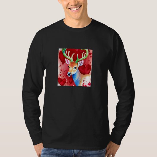 Valentine's Day Love Heart Cute Deer Girlfriend Fi T-shirt (Voorkant)