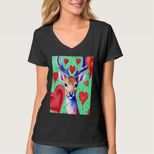 Valentine's Day Love Heart Cute Deer Girlfriend Fi T-shirt (Voorkant)
