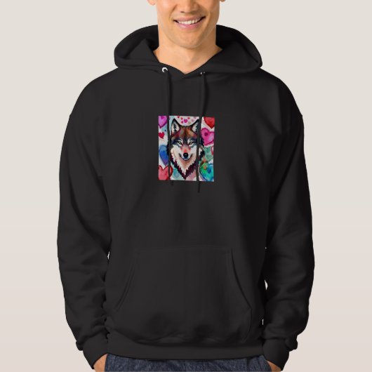 Valentine's Day Love Heart Cute Wolf Girlfriend Fi Hoodie (Voorkant)