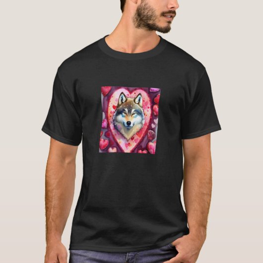 Valentine's Day Love Heart Cute Wolf Girlfriend Fi T-shirt (Voorkant)
