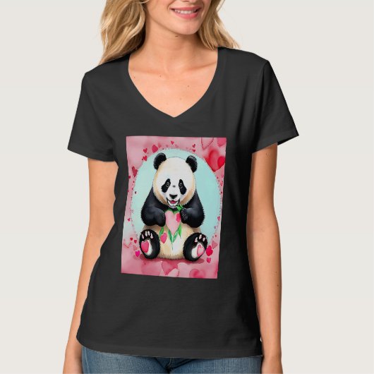 Valentine's Day Love Heart Panda Girlfriend Fiancé T-shirt (Voorkant)