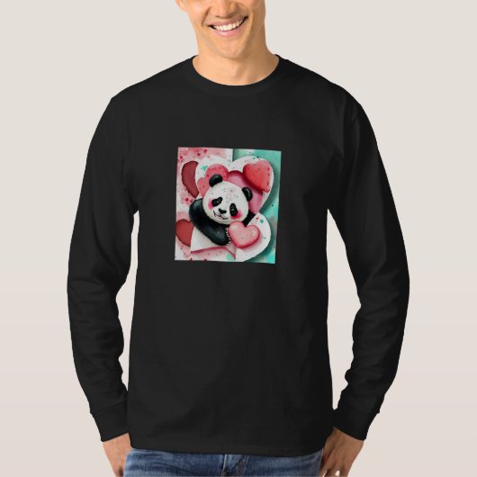 Valentine's Day Love Heart Panda Girlfriend Fiancé T-shirt (Voorkant)