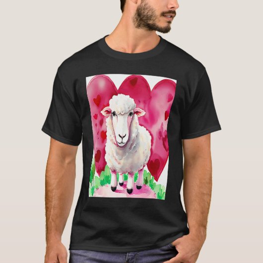 Valentine's Day Love Heart Sheep Girlfriend Fiancé T-shirt (Voorkant)