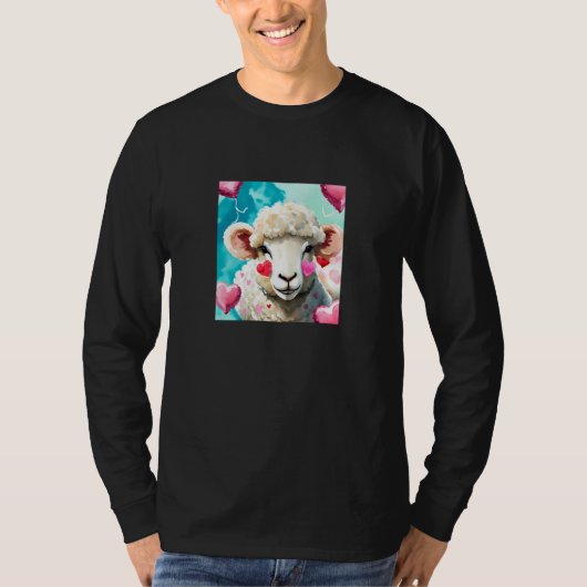 Valentine's Day Love Heart Sheep Girlfriend Fiancé T-shirt (Voorkant)