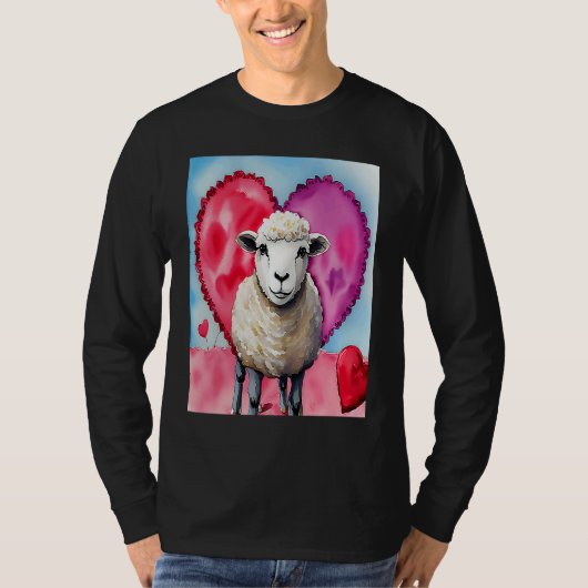 Valentine's Day Love Heart Sheep Girlfriend Fiancé T-shirt (Voorkant)