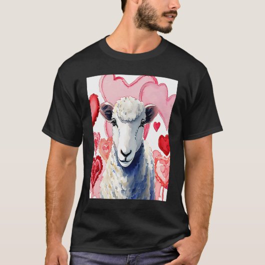 Valentine's Day Love Heart Sheep Girlfriend Fiancé T-shirt (Voorkant)