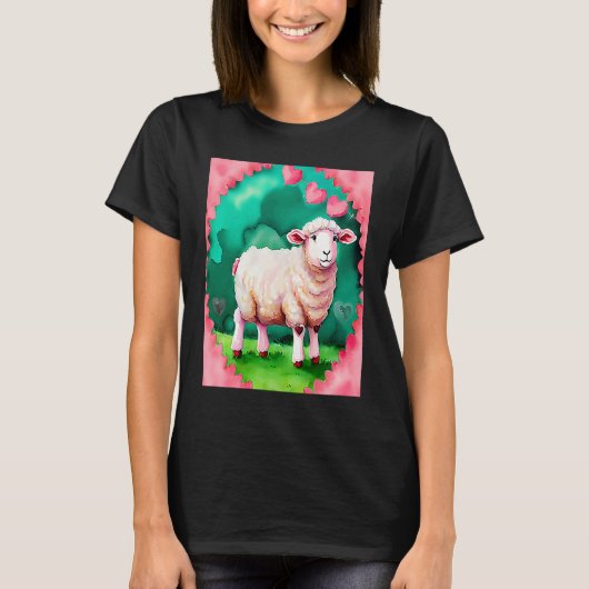 Valentine's Day Love Heart Sheep Girlfriend Fiancé T-shirt (Voorkant)