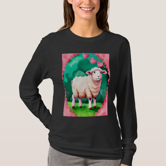 Valentine's Day Love Heart Sheep Girlfriend Fiancé T-shirt (Voorkant)