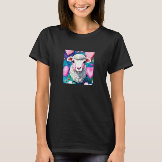Valentine's Day Love Heart Sheep Girlfriend Fiancé T-shirt (Voorkant)
