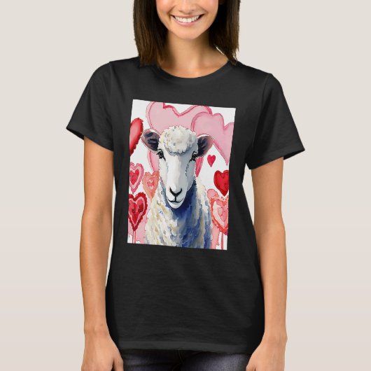 Valentine's Day Love Heart Sheep Girlfriend Fiancé T-shirt (Voorkant)