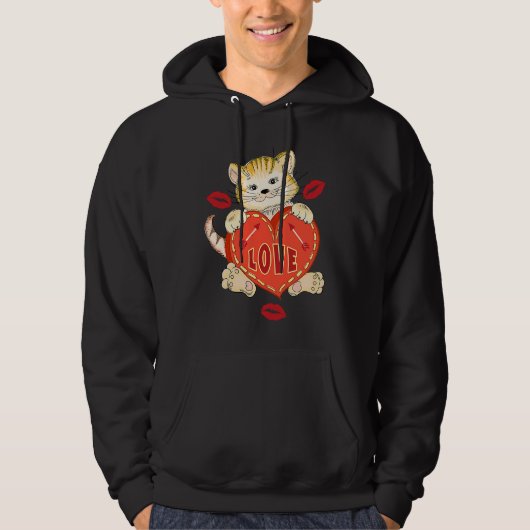 Valentines Day Love Kitten holds Heart Hoodie (Voorkant)