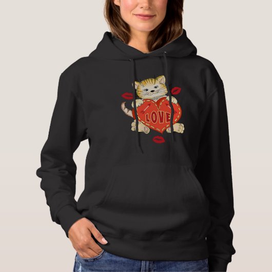 Valentines Day Love Kitten holds Heart Hoodie (Voorkant)