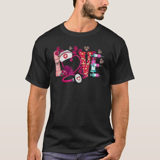 Valentines Day Love Nurse Rose Heart Matching Coup T-shirt (Voorkant)