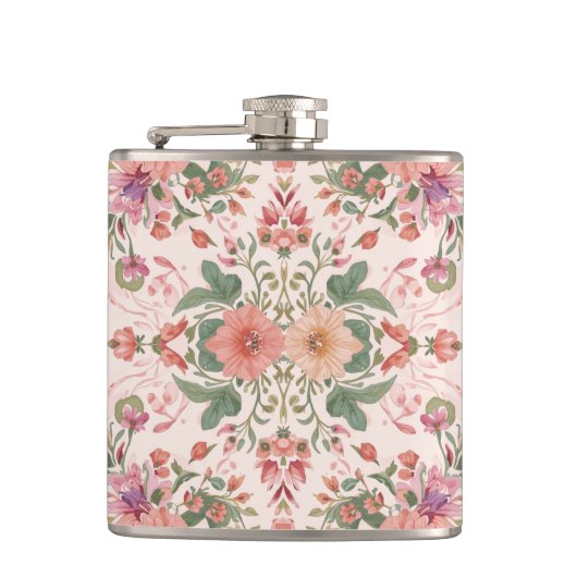 Valentine's Day, Lovely Pink Flowers Pattern Heupfles (Voorkant)