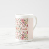 Valentine's Day, Lovely Pink Flowers Pattern  Porselein Kop (Voorkant rechts)
