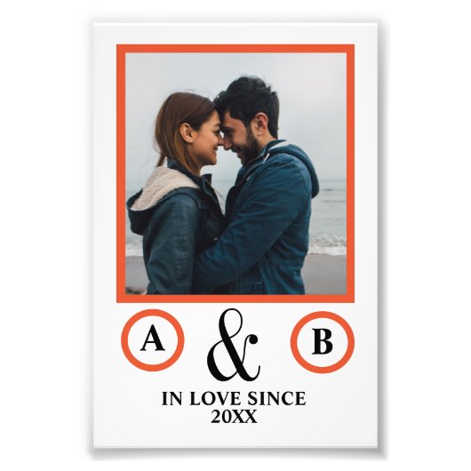 Valentine's Day lovers koppel monogram placebo hol Foto Afdruk (Voorkant)