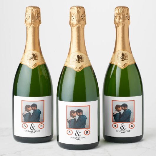 Valentine's Day lovers koppel monogram placebo hol Sparkling Wijnetiket (Flessen)