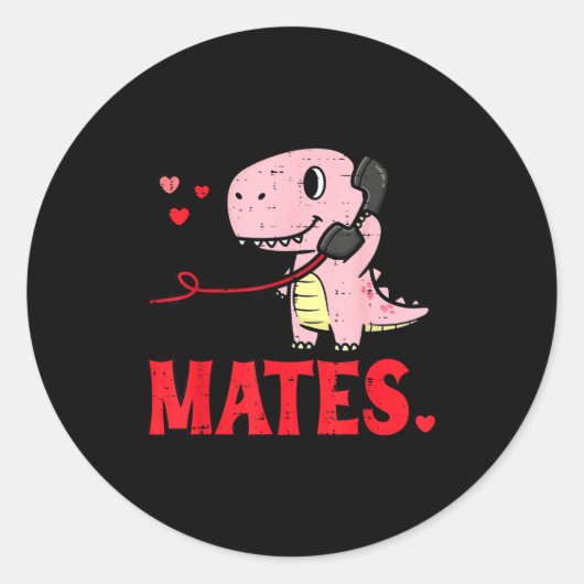 Valentines Day Matching Soulmates Mates Dino Coupl Ronde Sticker (Voorkant)