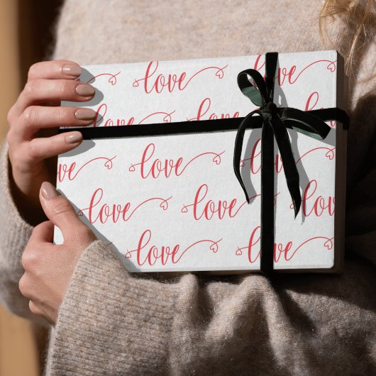 Valentine's Day Modern Love Heart Script Pattern Cadeaupapier