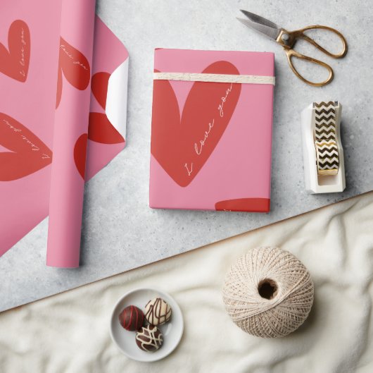 Valentine's Day Modern Red & Pink Hearts Script Cadeaupapier (Crafts)