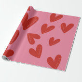 Valentine's Day Modern Red & Pink Hearts Script Cadeaupapier (Uitgerold)