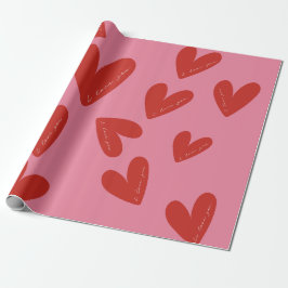 Valentine's Day Modern Red & Pink Hearts Script Cadeaupapier