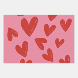 Valentine's Day Modern Red & Pink Hearts Script Inpakpapier Vel