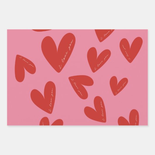 Valentine's Day Modern Red & Pink Hearts Script Inpakpapier Vel (Voorkant)