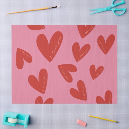 Valentine's Day Modern Red & Pink Hearts Script Tissuepapier (Craft)