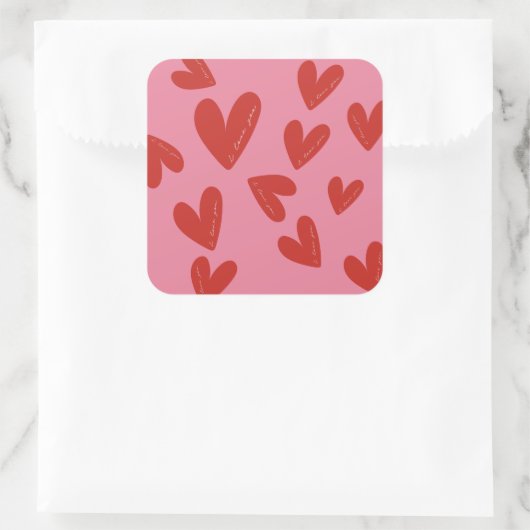 Valentine's Day Modern Red & Pink Hearts Script Vierkante Sticker (Tas)