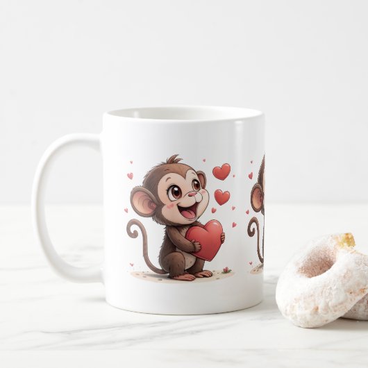 Valentine's Day Monkey Red Hearts Mugs Koffiemok (Met donut)