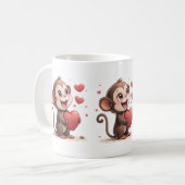 Valentine's Day Monkey Red Hearts Mugs Koffiemok (Voorkant links)