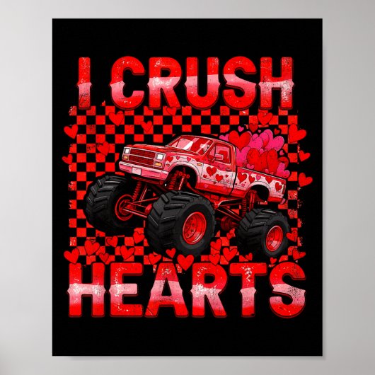 Valentines Day Monster Truck Crush Hearts Toddler Poster (Voorkant)