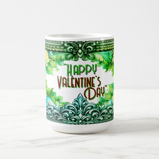Valentine's Day Mugs Green Floral Design Koffiemok (Center)