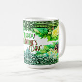 Valentine's Day Mugs Green Floral Design Koffiemok (Voorkant rechts)
