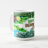 Valentine's Day Mugs Green Floral Design Koffiemok (Voorkant links)