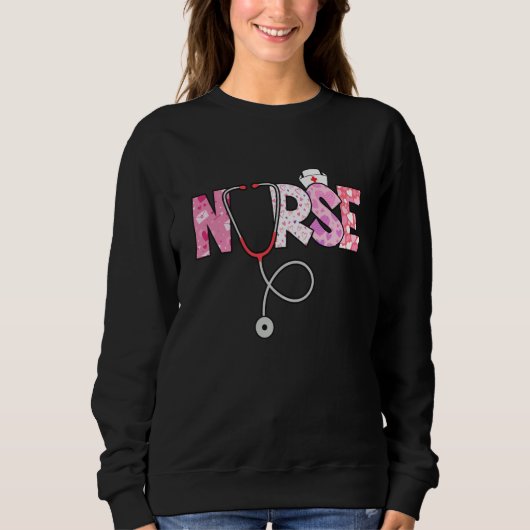 Valentines Day Nurse Heart Nursing Scrub Top RN Wo (Voorkant)