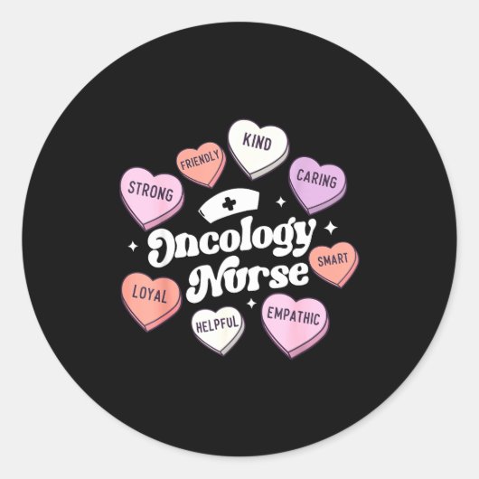 Valentines Day Oncology Nurse Cancer Suprt Groovy Ronde Sticker (Voorkant)